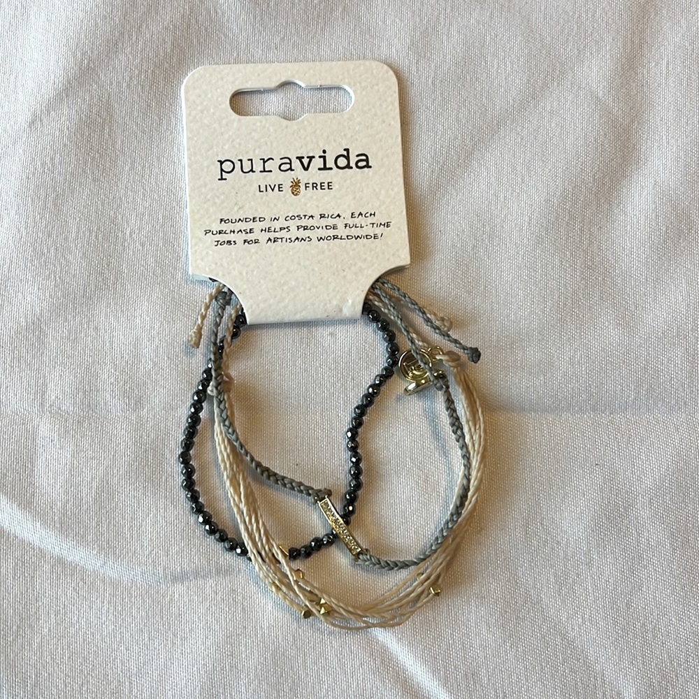 Pura Vida 3 Bracelet Monthly Pack Cream gray gold charcoal NWT